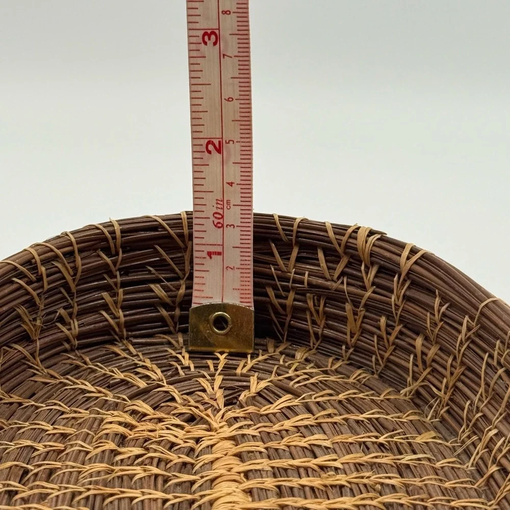 Vtg Hand Woven Oval Pine Needle Basket Tray Primitive Rustic Boho Farmhouse